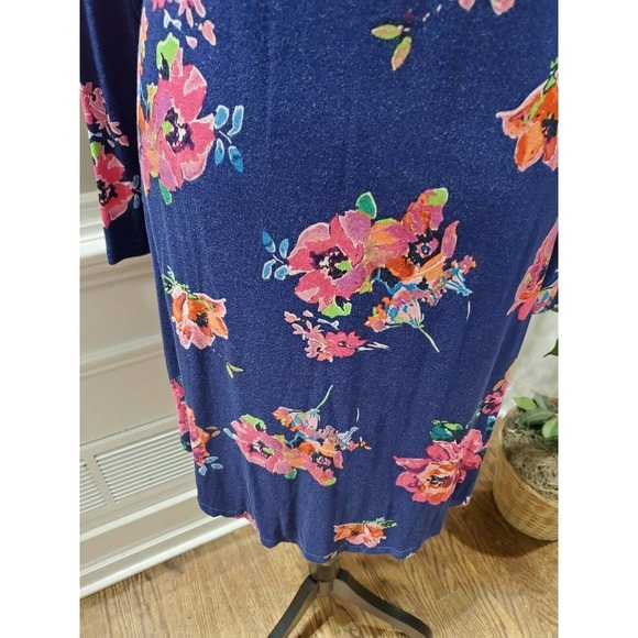 Dearcase Women's Blue Floral Rayon V-Neck Long Sleeve Knee Length Dress Size M - Picture 5 of 12